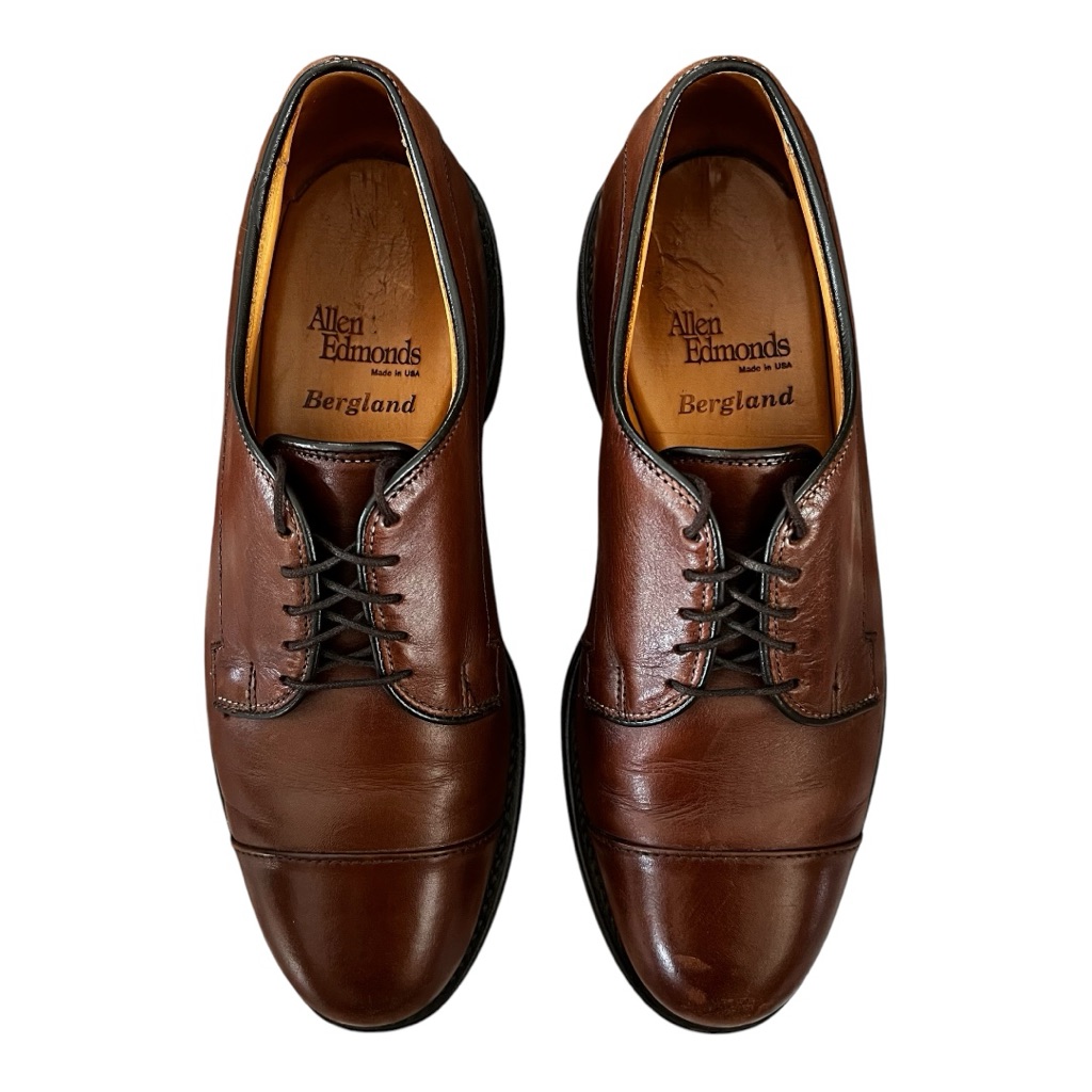 Allen Edmonds Bergland Brown Leather Derby Shoe Mens Size 7 D Lace-Up Cap Toe